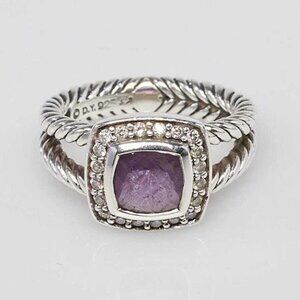 David Yurman 7mm Amethyst with Diamonds and Sterling Silver Albion Ring Size 5.5